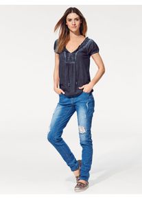 Heine Damen V-Shirt "V-Shirt", blau, Gr. 38, unifarben, 50% Baumwolle, 50% Polyester, Besatz:100% Viskose, Shirts
