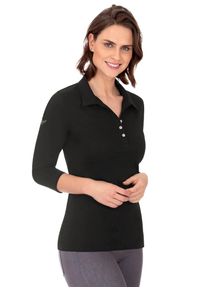 TRIGEMA Damen Poloshirt "TRIGEMA Poloshirt mit Kristallsteinen", schwarz, elegant, Gr. XL, 95% Baumwolle, 5% Elastan, Shirts
