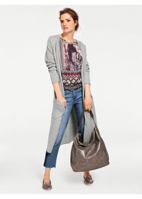 Heine Damen Longstrickjacke, grau, Gr. 46, unifarben, 100% Baumwolle, Strickjacken