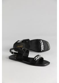 ANISTON SHOES Damen Riemchensandale, Gr. 38, schwarz, Textil, Veloursleder, modisch, Schuhe, Sommerschuh, Sandalette, Zierkette - NEUE KOLLEKTION