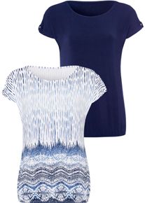 Lascana Damen T-Shirt "mit kleinem Cut-Out am Ärmel", blau, casual, Gr. 32, gemustert, Obermaterial: 95% Viskose (LENZING ECOVERO), 5% Elasthan,