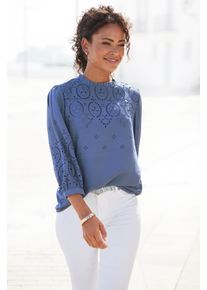 Lascana Damen Schlupfbluse, blau, modisch, Gr. 36, unifarben, Web, Obermaterial: 100% Viskose, Blusen, mit Lochstickerei und dezenten Rüschen,