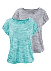 Beach Time BEACHTIME Damen Kurzarmshirt "mit Struktureffekt", grün, Basic, Gr. 32, meliert, Obermaterial: 85% Polyester, 15% Viskose, Shirts, aus pflegeleichter