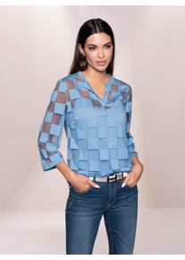 Heine Damen Rundhalsshirt "Shirt", blau, Gr. 34, gemustert, kariert, 50% Polyester, 50% Viskose, Shirts