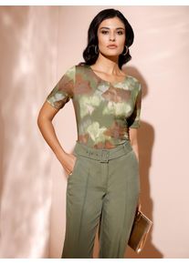 CRÉATION L CREATION L Damen Kurzarmshirt "Druck-Shirt", grün, Gr. 38, gemustert, 95% Viskose, 5% Elasthan, Shirts