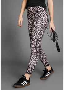 FAYN SPORTS Damen Leggings, beige, sportlich, Gr. 42, bedruckt, animal-print, Jersey, Obermaterial: 77% Polyester, 23% Elasthan, Hosen, mit