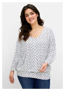 sheego Damen 3/4-Arm-Shirt "Große Größen", weiß, feminin, Gr. 40, gemustert, Obermaterial: 95% Viskose (LENZING ECOVERO), 5% Elasthan, Shirts