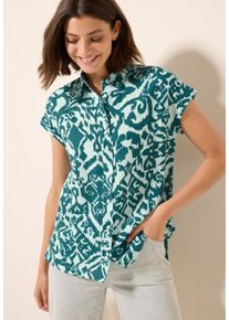 Cecil Damen Hemdbluse, grün, casual, Gr. S, bedruckt, Web, Obermaterial: 55% Leinen, 45% Viskose, Blusen, mit grafischem Muster