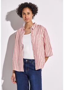 Street One Damen Kurzarmbluse, rot, casual, Gr. 46, gestreift, Web, 100% Leinen, Blusen, aus Leinen