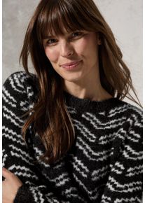 Cecil Damen Strickpullover, schwarz, casual, Gr. XL, gemustert, Strick, Obermaterial: 68% Baumwolle, 32% Polyester, Pullover, mit grafischem Muster