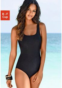 Lascana Damen Badeanzug, schwarz, Gr. 38, unifarben, Polyamid, Badeanzüge, mit gekreuzten Bändern im Rücken und Shaping-Effekt