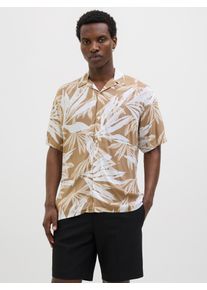 Jack & Jones JACK & JONES Herren Kurzarmhemd "JJEJEFF TROPICAL AOP RESORT SHIRT SS SN", braun, modisch, Gr. L, bedruckt, Web, Obermaterial: 100% Viskose, Hemden,