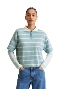 Marc O'Polo Damen Poloshirt "mit garngefärbten Streifen", blau, casual, Gr. XXL, MARC O'POLO DENIM, gestreift, Obermaterial: 100% Baumwolle, Shirts