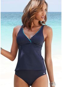 Lascana Damen Bügel-Tankini-Top "Camilla", blau, Gr. 36, unifarben, kontrastfarbene Details, Polyamid, Bikini-Oberteile, mit Farbkontrast