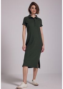 Damen Midikleiddesert pine grün, casual, Gr. 42, STREET ONE STUDIO, unifarben, Web, 48% Baumwolle, 47% Polyester, 5% Elasthan, Kleider, mit