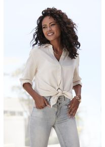 Lascana Damen Hemdbluse, beige, modisch, Gr. 34, unifarben, Web, Obermaterial: 58% Viskose, 28% Baumwolle, 14% Leinen, Blusen, aus Leinenmix,
