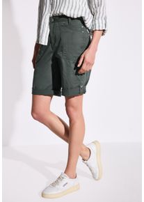 Street One Damen Bermudas "Style Yulius", grün, casual, Gr. 40, unifarben, Web, Obermaterial: 98% Baumwolle, 2% Elasthan, Hosen, mit Turn-Up