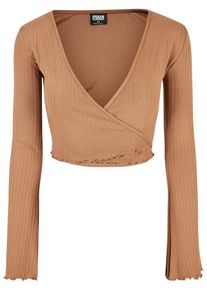 Urban Classics Damen Longsleeve "Urban Classics Damen Ladies Cropped Rib Wrapped Longsleeve", grau, klassisch, Gr. XL, unifarben, 95% Polyester, 5%