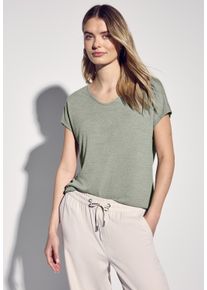 Street One Damen T-Shirtpale mud grün, casual, Gr. 36, unifarben, Stoff, 80% Polyester, 20% Viskose, Shirts, mit abgerundetem V-Ausschnitt