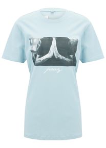 MisterTee Herren Kurzarmshirt "MisterTee Damen Ladies Pray Tee", blau, casual, Gr. XS, unifarben, 100% Baumwolle, Shirts
