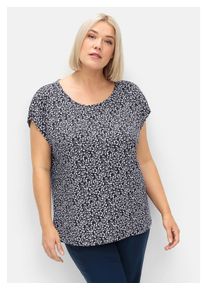 sheego Damen Rundhalsshirt "Große Größen", blau, elegant, Gr. 56, gemustert, Obermaterial: 95% Viskose, 5% Elasthan, Shirts, mit floralem