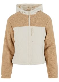 Urban Classics Damen Allwetterjacke "Urban Classics Ladies Sherpa Crinkle Nylon Mix Jacket", beige, casual, Gr. L, unifarben, 100% Polyester, Jacken