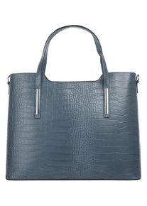 CLUTY Damen Henkeltasche, blau, Leder, Reptilienprägung, Taschen, echt Leder, Made in Italy