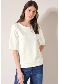 Cecil Damen T-Shirt, weiß, casual, Gr. S, bedruckt, Stoff, 46% Modal, 46% Polyester, 8% Elasthan, Shirts, mit Seitlichen Einschlitzen am Saum