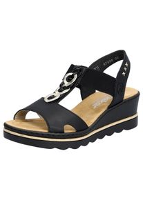 Rieker Damen Keilsandalette, Gr. 41, schwarz, Lederimitat, feminin, Schuhe, Sommerschuh, Sandale, Keilabsatz, mit Gummizug für perfekten Sitz