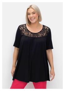 sheego Damen Longshirt "Große Größen", schwarz, feminin, Gr. 40, unifarben, Obermaterial: 95% Viskose, 5% Elasthan;Spitze: 100% Polyester, Shirts,