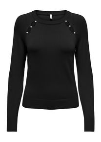 Only Damen Strickpullover "ONLVENICE LIFE LS PEARL DET ONECK CC KNT"schwarz detail:weiß pearls, modisch, Gr. XS, unifarben, Strick, Obermaterial: 82%