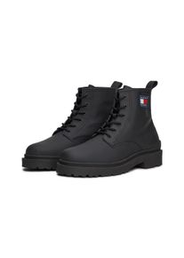 Tommy Jeans Herren Schnürboots "TJM LEATHER LACE UP BOOT", Gr. 45, schwarz, Leder, unifarben, modisch, Schuhe, Blockabsatz, Schnürstiefelette mit