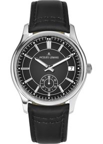 Jacques Lemans Herren Quarzuhr "Derby"schwarz, schwarz, Armbanduhren, Armbanduhr, Herrenuhr, Lederarmband, analog, Tag, kleine Sekunde