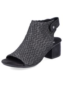 Rieker Damen Sandalette, Gr. 39, schwarz, Textil, elegant, Schuhe, Sommerschuh, Sandalette, Blockabsatz, in modischer Flecht-Optik