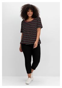 sheego Damen 7/8-Hose "Große Größen", schwarz, casual, Gr. 44, unifarben, Obermaterial: 98% Baumwolle, 2% Elasthan, Hosen, mit Gummibund