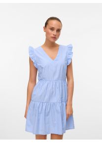 Véro Moda VERO MODA Damen Tunikakleid "VMFANNI SL SHORT DRESS WVN GA NOOS"hydrangea stripes:sana snow weiß, modisch, Gr. XS, gestreift, Web, Obermaterial: 55%