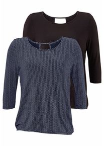 Lascana Damen 3/4-Arm-Shirt "mit modischem Cut-out", blau, casual, Gr. 32, gemustert, unifarben, Obermaterial: 95% Viskose (LENZING ECOVERO), 5%