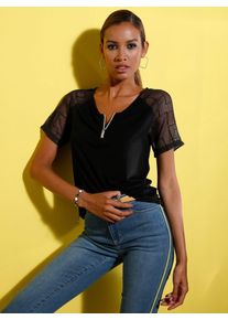CRÉATION L CREATION L Damen Spitzenshirt "Shirt", schwarz, Gr. 36, unifarben, 95% Viskose, 5% Elasthan, Spitze:100% Polyester, Shirts