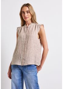 Street One Damen Blusentopsienna braun, casual, Gr. 44, gestreift, Web, 100% Leinen, Blusen, Feel Good Fit