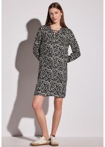 Street One Damen Midikleid, schwarz, casual, Gr. 36, gemustert, Stoff, 100% Viskose, Kleider, mit seitlichen Einschubtaschen