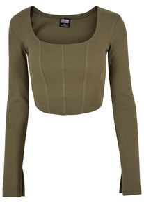 Urban Classics Damen Longsleeve "Urban Classics Damen Ladies Short Rib Corsage Longsleeve", grün, klassisch, Gr. XL, unifarben, 97% Baumwolle, 3%