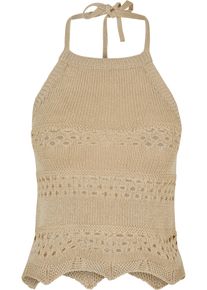 Urban Classics Herren Muskelshirt "Urban Classics Damen Ladies Short Crochet Knit Neckholder Top", beige, casual, Gr. M, unifarben, 100% Polyacryl,