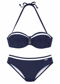 Lascana Damen Bügel-Bandeau-Bikini, blau, Gr. 34, Polyamid, Bikini-Sets, mit Kontrastdetails