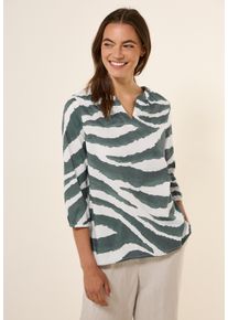 Cecil Damen Shirtbluseschwarz balmy khaki, casual, Gr. XS, animal-print, Web, 100% Baumwolle, Blusen, mit Seitlichen Einschlitzen am Saum