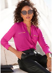 Lascana Damen Langarmshirt, pink, casual, Gr. 44, unifarben, Jersey, Obermaterial: 95% Polyester, 5% Elasthan, Shirts, mit Reißverschlussdetails,
