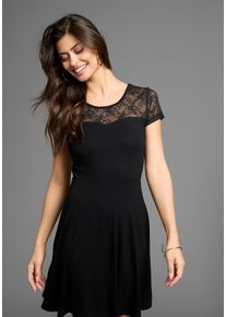 Laura Scott Damen Jerseykleid, schwarz, feminin, Gr. 36, unifarben, Obermaterial: 95% Viskose, 5% Elasthan. Spitze: 95% Polyester, 5% Elasthan,