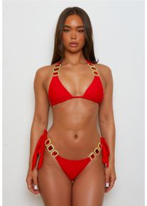 MODA MINX Damen Bikini-Hose "Boujee Tie Side Brazilian", rot, Gr. XS, unifarben, 82% Polyamid, 18% Elasthan, Badehosen, mit stilvollem Steinbesatz