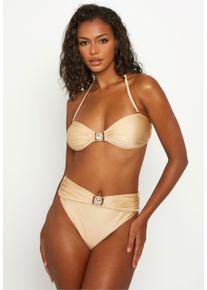MODA MINX Damen Bikini-Hose "Amour", braun, Gr. S, unifarben, 82% Polyamid, 18% Elasthan, Badehosen, mit hohem Bund