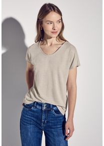 Street One Damen T-Shirtmoonstone sand, casual, Gr. 34, unifarben, Stoff, 80% Polyester, 20% Viskose, Shirts, mit abgerundetem V-Ausschnitt
