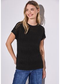 Street One Damen Kurzarmpullover, schwarz, casual, Gr. 34, unifarben, Strick, Obermaterial: 50% Baumwolle, 50% Polyacryl, Pullover, mit filigranem